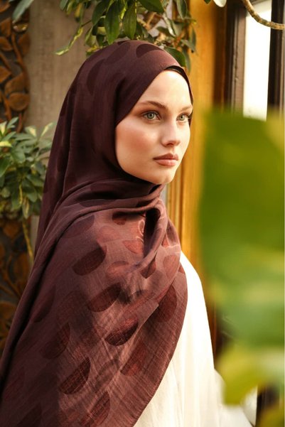 ENRİCO FERRİ Talia Arc Pattern Jacquard Shawl - Red Coffee