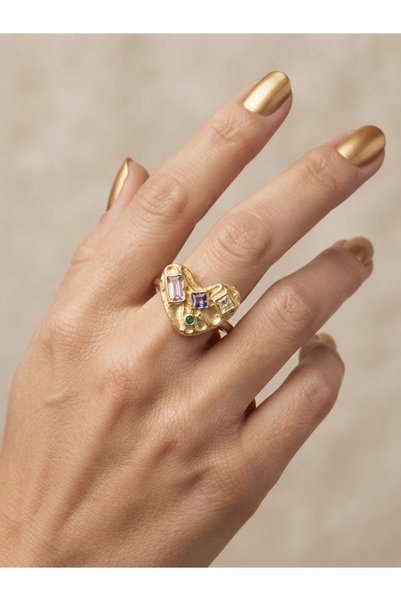 Orelia Takı Colorful Zircon Stone Vintage Adjustable Heart Ring