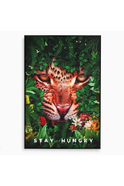 Luxcanva Tablou Canvas Hungry Tiger 80x120 cm cu Rama Negru Tigru Jungla Moti...