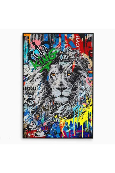 Luxcanva Tablou Canvas The King Lion 100x150 cm cu Rama Negru Decorativ Dormi...