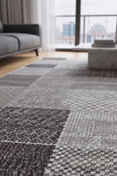 Anatolian Carpet Store Sisal Dokuma Hav Vermez, Leke Tutmaz, Robot Süpürgeye Uygun Modern Antrasit Halı