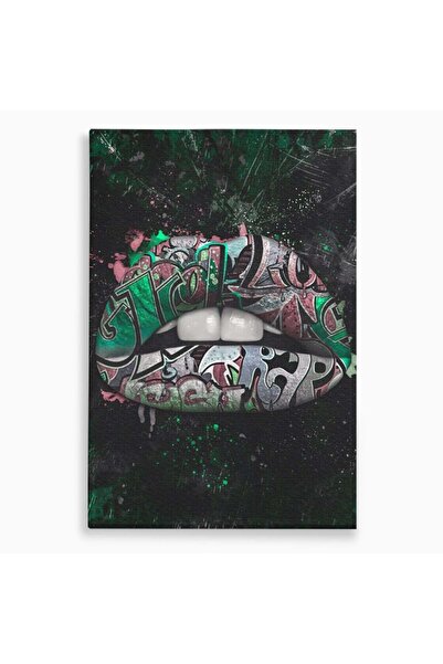 Luxcanva Tablou Canvas Green Lips 70x100 cm pe Sasiu Lemn Decorativ Verde Buze