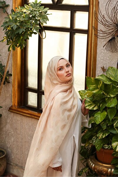 ENRİCO FERRİ Talia Arc Desen Jacquard Shawl - Cream