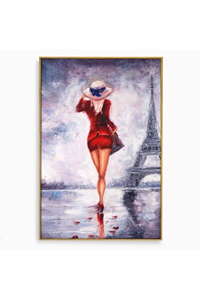 Luxcanva Tablou Canvas Lady In Paris 100x150 cm cu Rama Auriu Femeie Turnul E...