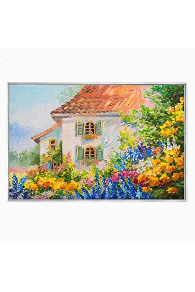 Luxcanva Tablou Canvas Casa Din Gradina 120x80 cm cu Rama Argintiu Peisaj Nat...