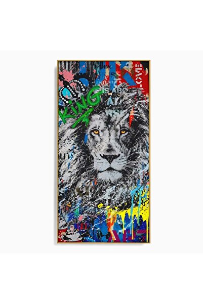 Luxcanva Tablou Canvas The King Lion 60x120 cm cu Rama Auriu Decorativ Dormit...