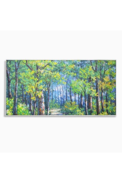 Luxcanva Tablou Canvas Linistea Padurii 100x50 cm cu Rama Argintiu Peisaj Ver...