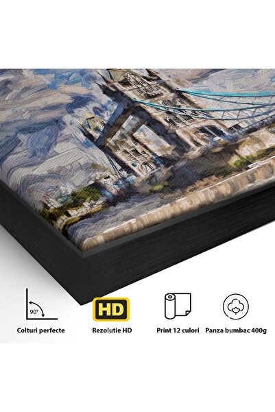 Luxcanva Tablou Canvas Tower Bridge 140x140 cm cu Rama Negru Pod Londra Steag