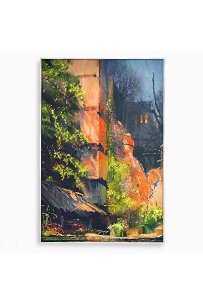 Luxcanva Tablou Canvas Flori Curgatoare 80x120 cm cu Rama Argintiu Oras Vechi...