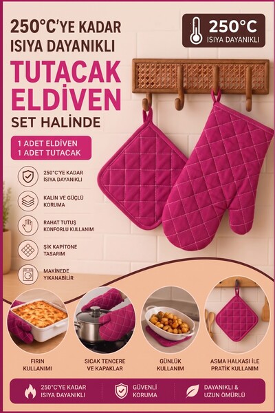 Miabella Home Fırın Eldiveni Fırın Tutacağı Premium Isı Geçirmez Mutfak Eldiv...