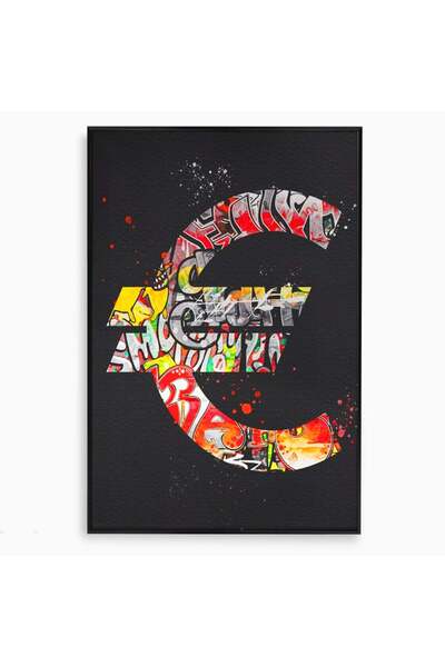 Luxcanva Tablou Canvas The Euro Sign 40x60 cm cu Rama Negru Decorativ Birou G...