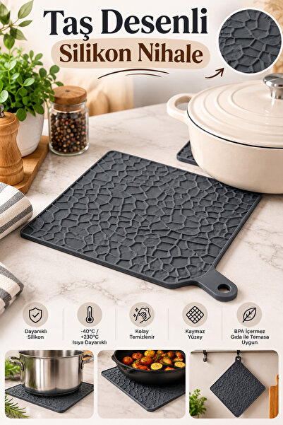 PLASTMARKET Silikon Taş Desenli Nihale, Çaydanlık, Tencere Altlığı