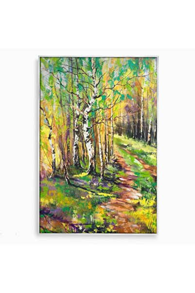 Luxcanva Tablou Canvas Green Forest 100x150 cm cu Rama Argintiu Decorativ Dor...