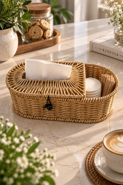Chefstar HASIR GÖRÜNÜMLÜ RATTAN PEÇETELİK VE DÜZENLEYİCİ BÖLMELİ MASA ÜSTÜ PE...