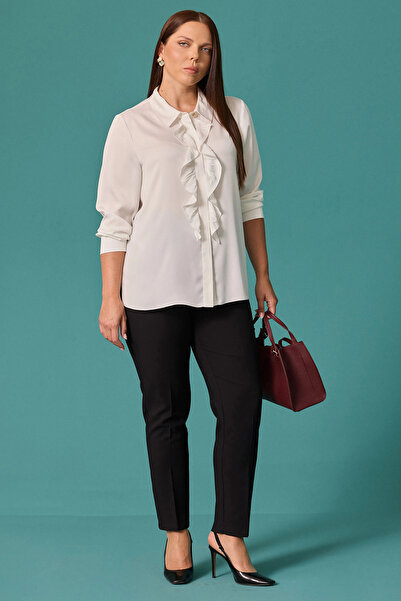 Gala-Xi Galaxi Women's Plus Size Stylish Shirt with Ruffle Detail 4003 Ecru