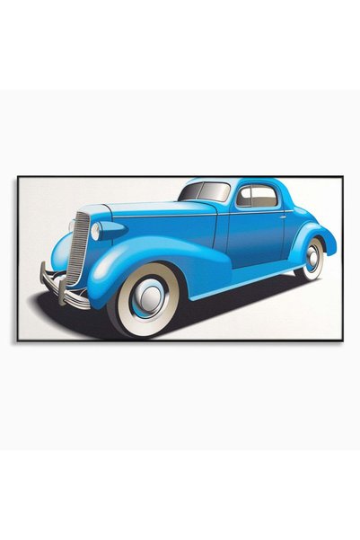 Luxcanva Tablou Canvas Blue Old Car 140x70 cm cu Rama Negru Camera Copil Masi...