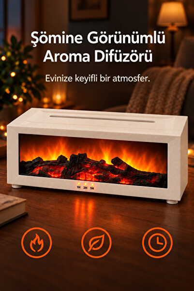 Arfseb Şömine Görünümlü Hava Nemlendirici ve Aroma Difüzörü 150 ml Kumandalı Alev Efektli Zamanlayıcılı
