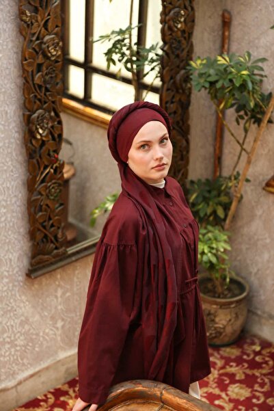 ENRİCO FERRİ Talia Arc Desen Jacquard Shawl - Burgundy