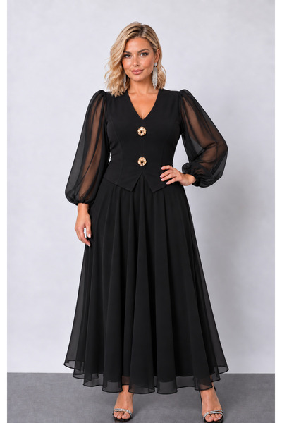 Butik Nilyam Kadın Büyük Beden Balon Kol V Yaka Göğüs Esnek Krep Kumaş Çiçek ...