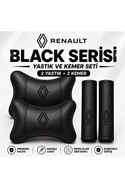 mutlu oto aksesuar Renault Black Serisi 4 Parça Oto Boyun Yastığı ve Emniyet ...