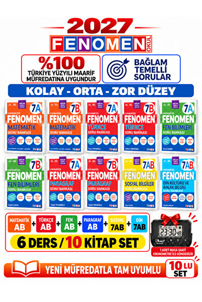Fenomen Yayıncılık 2027 7.SINIF Yeni Ürün Tüm Dersler 10 Kitap 7AB KOLAY-ORTA...
