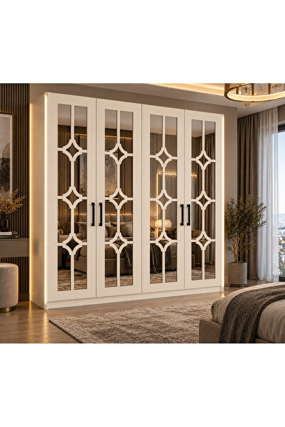 Genel Markalar 4 Kapaklı Aynalı Elbise Dolabı Gardırop 160x200 cm Aytaşı MDF ...