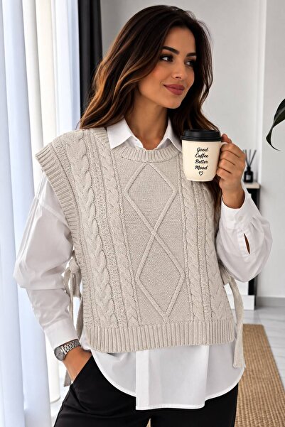 ModaYaren Land Tie Women's Sweater with Knitting Detail