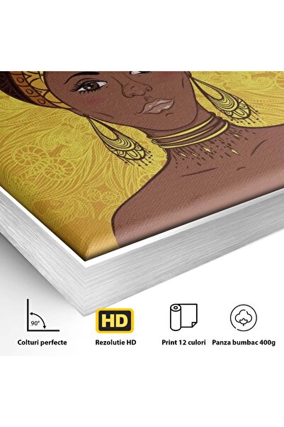 Luxcanva Tablou Canvas African Girl 120x120 cm cu Rama Argintiu Femeie Auriu ...
