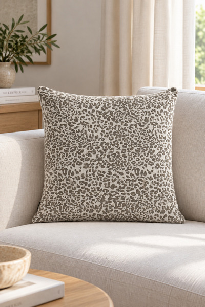 texta home deco Leopard Şönil Dokuma Kırlent Kılıfı - Gri - 50x50 cm
