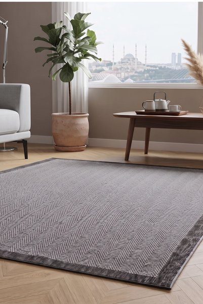 Anatolian Carpet Store Sisal Dokuma Hav Vermez, Leke Tutmaz, Robot Süpürgeye Uygun Modern Antrasit Halı