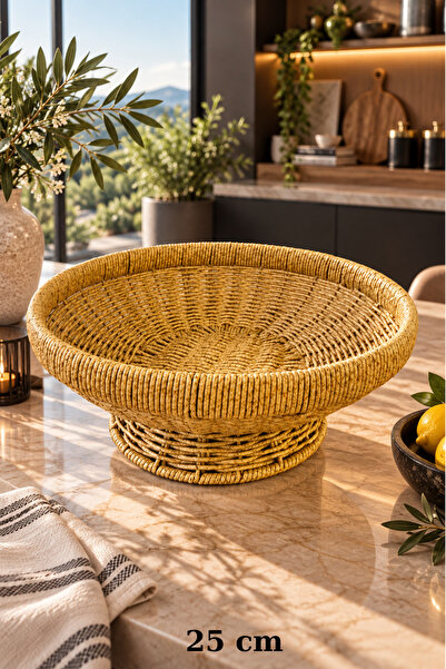 Chefstar HASIR GÖRÜNÜMLÜ RATTAN YUVARLAK MEYVE SUNUM SEPETİ 25 CM DEKORATİF M...
