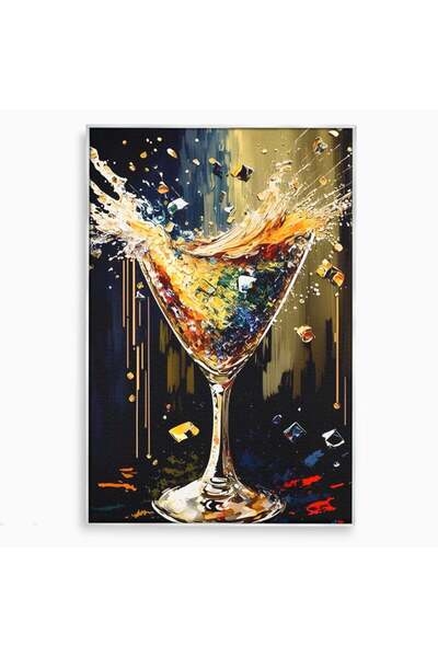Luxcanva Tablou Canvas Pahar cu Surprize 40x60 cm cu Ramă Argintie Pahar Cock...