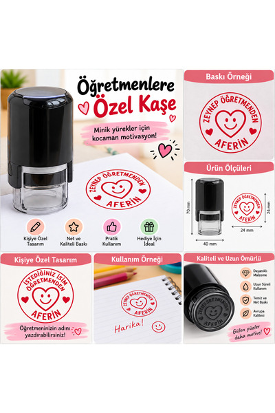AMORE Kişiye Özel Öğretmen Kaşesi – İsimli Aferin ve Motivasyon Kaşesi – 10 Farklı Model