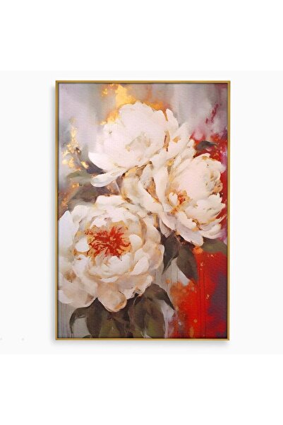 Luxcanva Tablou Canvas Textura Florala 80x120 cm cu Rama Auriu Room Planta Bujor