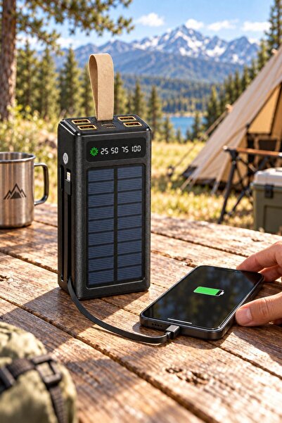 kawigo 50.000 mAh Powerbank 22.5W Hızlı Şarj Solar Powerbank Dahili Kablolu LED Fenerli Powerbank