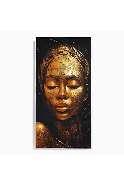 Luxcanva Tablou Canvas Lady African 70x140 cm cu Rama Argintiu Living Femeie Aur