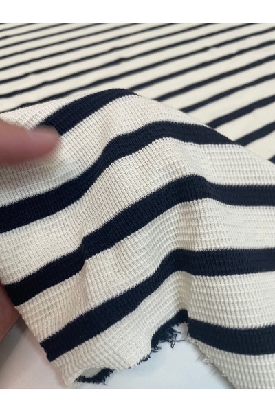 EGE DESIGN Waffle Striped Lyc Ecru - Dark Blue