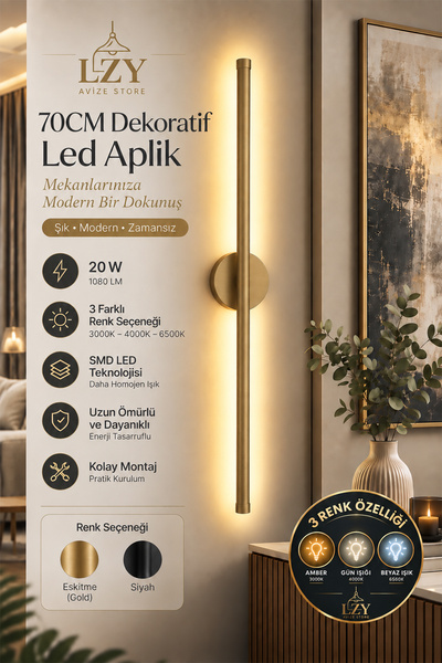 Lzy Avize Store 70 CM Ortadan Kılıç Aplik ESKİTME Minimalist Tasarım 3 Renk L...