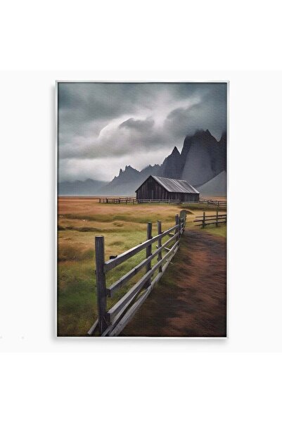 Luxcanva Tablou Canvas Langa Munti 70x100 cm cu Rama Argintiu Living Casa Peisaj