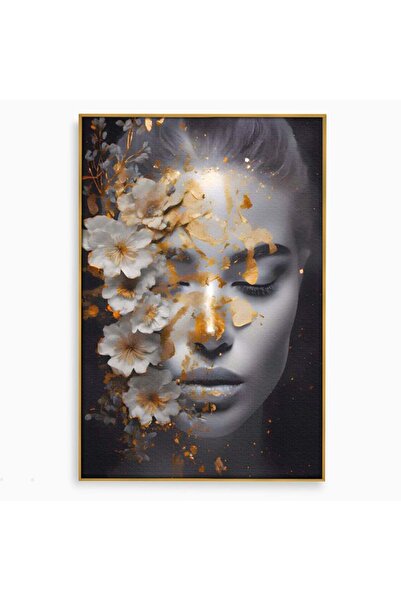 Luxcanva Tablou Canvas Face With Flowers 100x150 cm cu Rama Auriu Dormitor Fe...