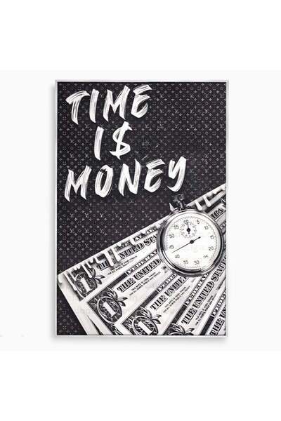 Luxcanva Tablou Canvas Time Is Money 80x120 cm cu Rama Argintiu Room Ceas Timp