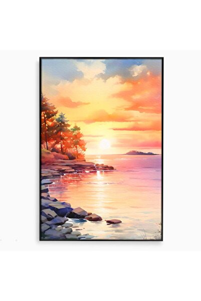 Luxcanva Tablou Canvas Picaturi De Apus 80x120 cm cu Rama Negru Living Peisaj...