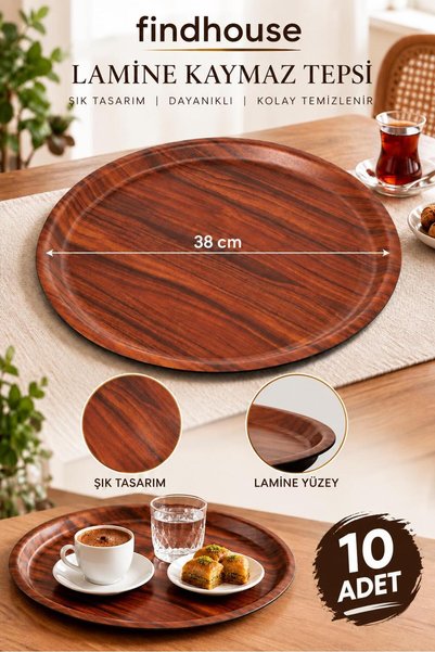 Bulika 10 Pieces Round Laminated Non-Slip Serving Tray 38cm for Home, Workpla...