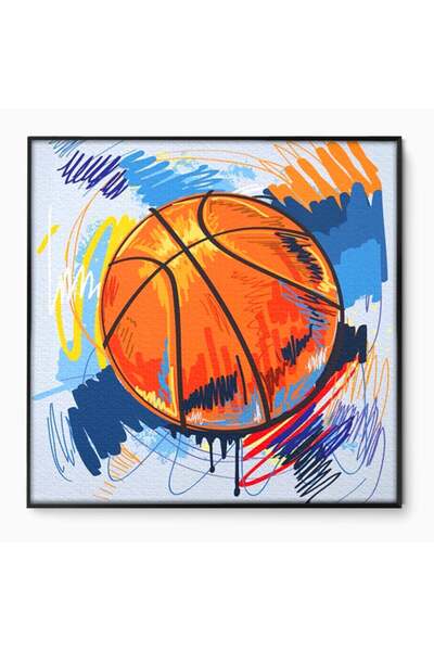 Luxcanva Tablou Canvas Basketball 50x50 cm cu Rama Negru Dormitor Minge Sport