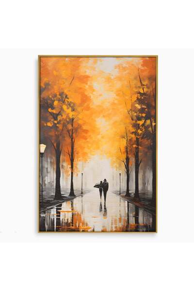 Luxcanva Tablou Canvas Plimbare De Toamna 70x100 cm cu Rama Auriu Room Decora...