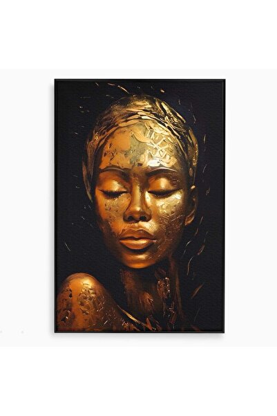 Luxcanva Tablou Canvas Lady African 100x150 cm cu Rama Negru Living Femeie Aur