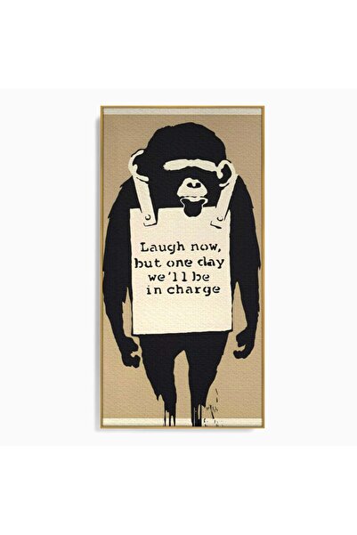 Luxcanva Tablou Canvas Laugh Now 50x100 cm cu Rama Auriu Living Maimuta Jungla