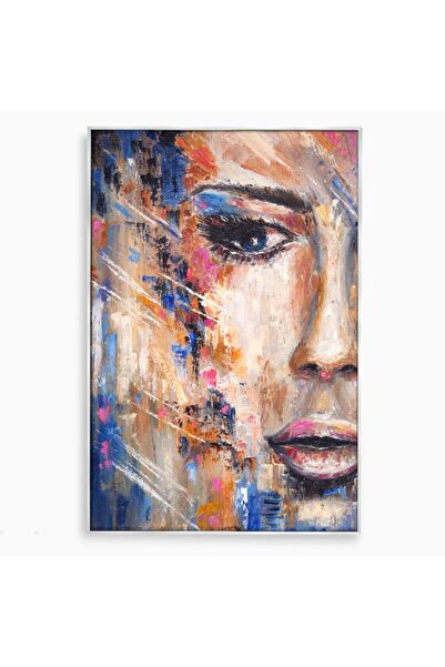 Luxcanva Tablou Canvas Portret Albastru 70x100 cm cu Rama Argintiu Living Fem...