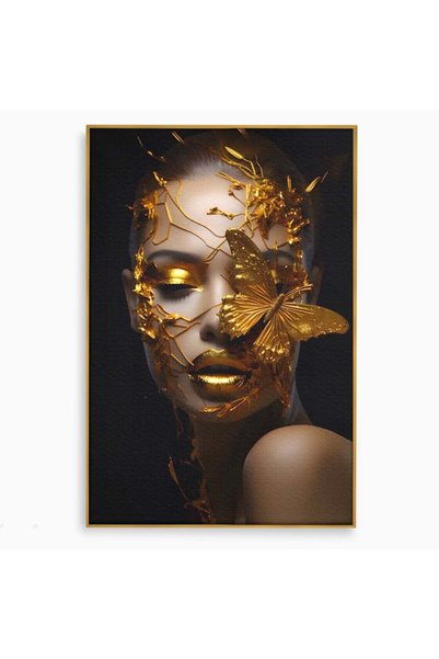 Luxcanva Tablou Canvas Gold Butterfly 80x120 cm cu Rama Auriu Living Frumuset...