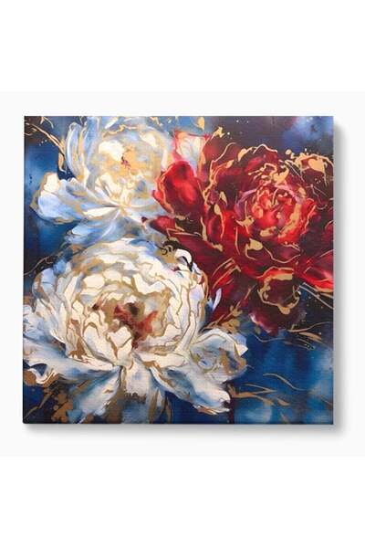 Luxcanva Tablou Canvas Linii Aurii 50x50 cm pe Sasiu Lemn Flori Trio Foita De...